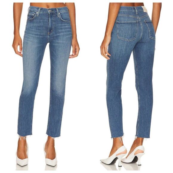 Citizens Of Humanity Isola Straight Crop Jeans Stretch Raw Hem Blue Size 29 - Picture 2 of 16